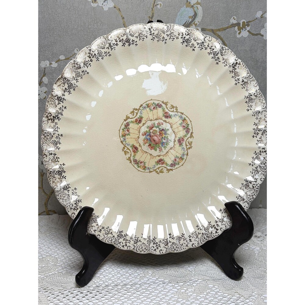 Aristocrat Imperial Ware 11.5" Cake Plate 22K Gold Filigree 1930s